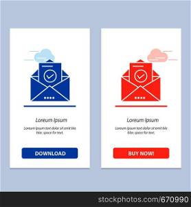 Mail, Email, Envelope, Education Blue and Red Download and Buy Now web Widget Card Template