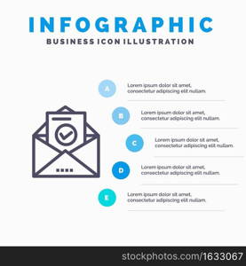 Mail, Email, Envelope, Education Blue Infographics Template 5 Steps. Vector Line Icon template