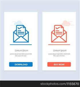 Mail, Email, Job, Tick, Good Blue and Red Download and Buy Now web Widget Card Template