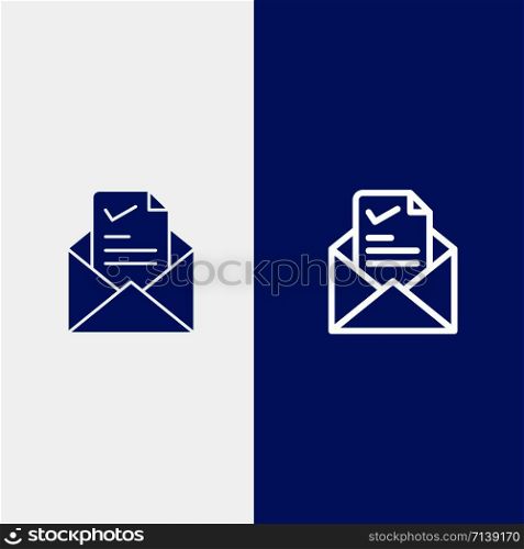 Mail, Email, Job, Tick, Good Line and Glyph Solid icon Blue banner Line and Glyph Solid icon Blue banner