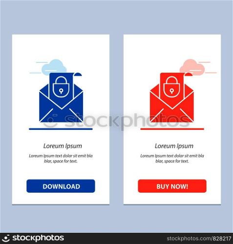 Mail, Email, Message, Security Blue and Red Download and Buy Now web Widget Card Template