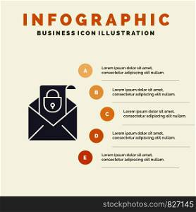 Mail, Email, Message, Security Solid Icon Infographics 5 Steps Presentation Background