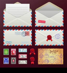 Mail Envelope, Stickers, Stamps And Postcard