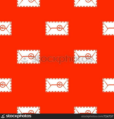 Mail envelope with a stamp pattern repeat seamless in orange color for any design. Vector geometric illustration. Mail envelope with a stamp pattern seamless