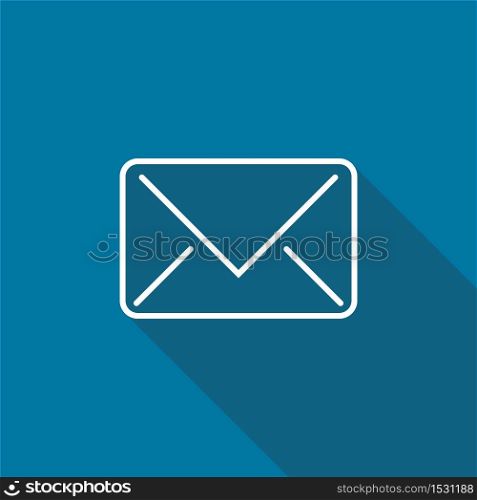 Mail icon with long shadow black on white background,Simple design style,Vector illustration