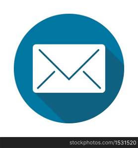 Mail icon with long shadow black on white background,Simple design style,Vector illustration