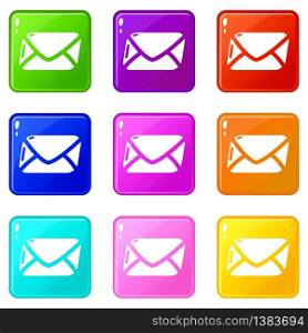 Mail icons set 9 color collection isolated on white for any design. Mail icons set 9 color collection
