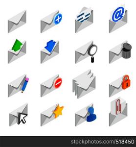 Mail icons set in isometric 3d style isolated on white background. Mail icons set, isometric 3d style