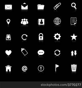 Mail icons with reflect on black background, stock vector