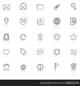 Mail Line Icons With Reflect On White Background