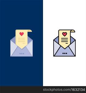 Mail, Love Letter, Proposal, Wedding Card  Icons. Flat and Line Filled Icon Set Vector Blue Background