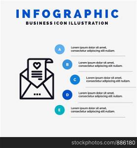 Mail, Love Letter, Proposal, Wedding Card Line icon with 5 steps presentation infographics Background