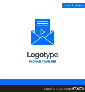 Mail, Message, Sms, Video Player Blue Solid Logo Template. Place for Tagline