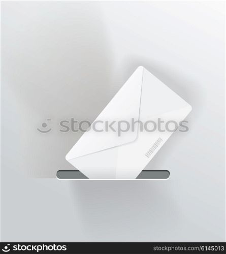 Mail notice with white letter . Concept of support, spam, document, counter incoming, mobile apps. Vector illustration.