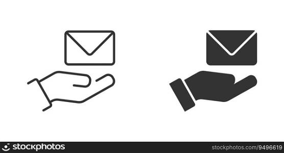 Mail on a hand icon. Mail envelope icon. Vector illustration.