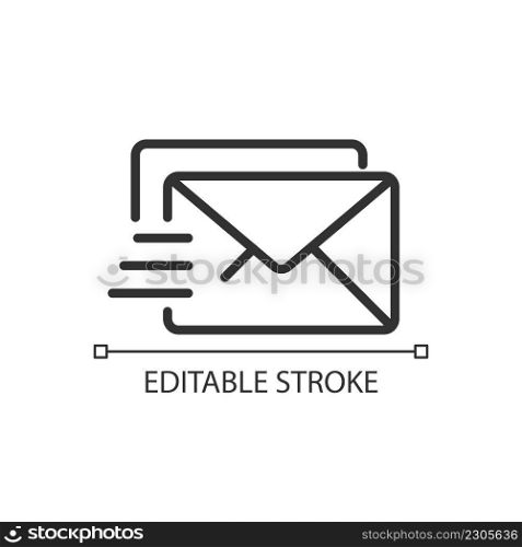 Mail pixel perfect linear icon. Electronic mail. Postal service. Letter correspondence. Thin line illustration. Contour symbol. Vector outline drawing. Editable stroke. Arial font used. Mail pixel perfect linear icon