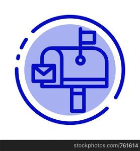 Mail, Post, Mailbox, Post office Blue Dotted Line Line Icon