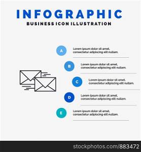 Mail, Reply, Forward, Business, Correspondence, Letter Line icon with 5 steps presentation infographics Background