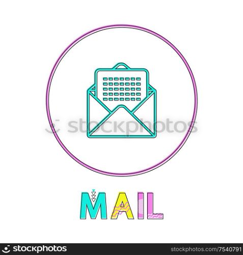 Mail round bright linear icon with envelope symbol. Messages received by Internet button outline template with letter isolated vector illustration.. Mail Round Bright Linear Icon with Envelope Symbol