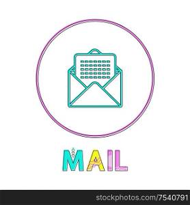 Mail round bright linear icon with envelope symbol. Messages received by Internet button outline template with letter isolated vector illustration.. Mail Round Bright Linear Icon with Envelope Symbol