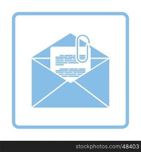 Mail with attachment icon. Blue frame design. Vector illustration.