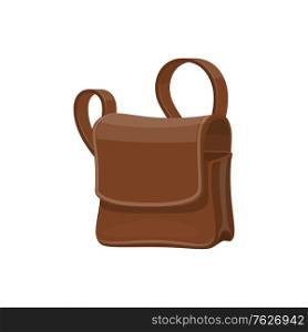 Mailbag, leather brown sack vector isolated icon. Delivering mailman bag, postman transportation item. Bag for delivering mails, mailbag