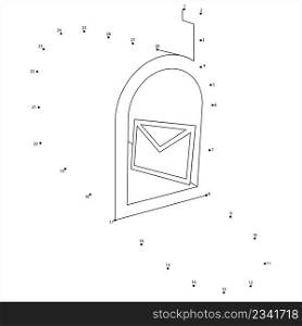 Mailbox Icon Connect The Dots, Mailbox, Post Box, Mail, Email, Vector Art Illustration, Puzzle Game Containing A Sequence Of Numbered Dots