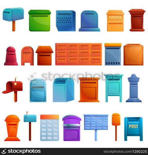 Mailbox icons set. Cartoon set of mailbox vector icons for web design. Mailbox icons set, cartoon style