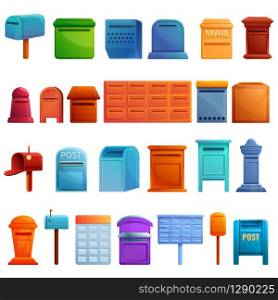 Mailbox icons set. Cartoon set of mailbox vector icons for web design. Mailbox icons set, cartoon style