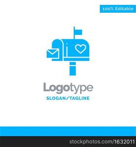 Mailbox, Mail, Love, Letter, Letterbox Blue Solid Logo Template. Place for Tagline