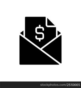 Mailing black glyph icon. Sending documents and contracts. Workplace email etiquette. Professional communication. Silhouette symbol on white space. Solid pictogram. Vector isolated illustration. Mailing black glyph icon