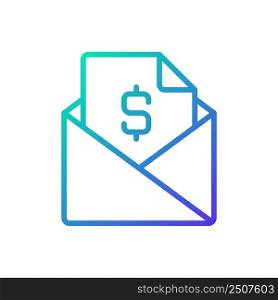 Mailing gradient linear vector icon. Send documents, contracts. Workplace email etiquette. Professional communication. Thin line color symbol. Modern style pictogram. Vector isolated outline drawing. Mailing gradient linear vector icon