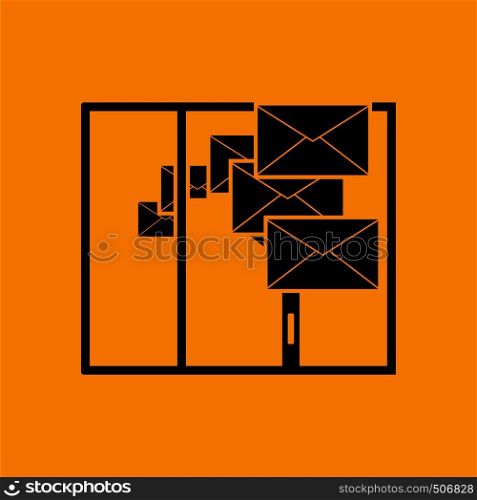 Mailing Icon. Black on Orange background. Vector illustration.