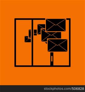 Mailing Icon. Black on Orange background. Vector illustration.
