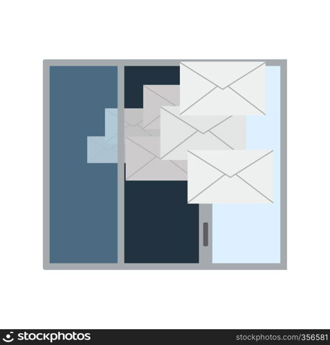 Mailing Icon. Opened Window With Flying Out Mails. Flat color design. Data series. Vector illustration.