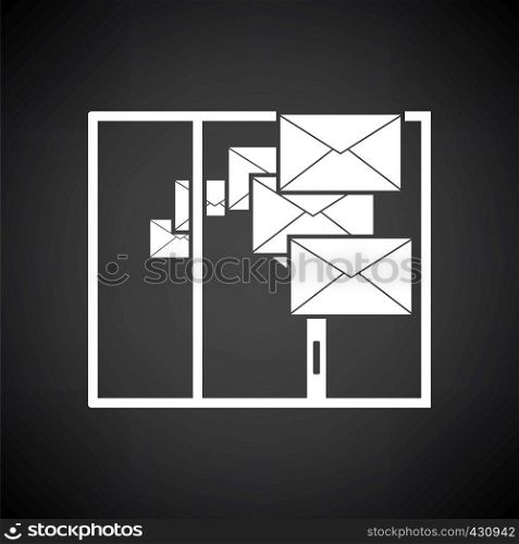 Mailing Icon. White on Black Background Design. Vector Illustration.