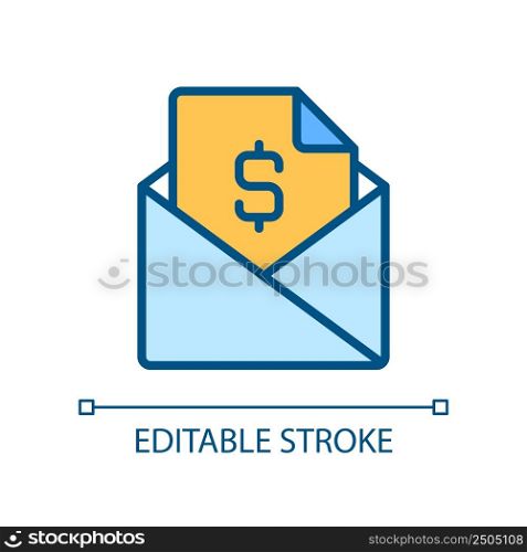 Mailing pixel perfect RGB color icon. Send documents, contracts. Workplace email etiquette. Communication. Isolated vector illustration. Simple filled line drawing. Editable stroke. Arial font used. Mailing pixel perfect RGB color icon