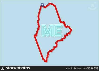 Maine US state bold outline map. Glossy red border with soft shadow. Two letter state abbreviation. Vector illustration.. Maine US state bold outline map. Vector illustration