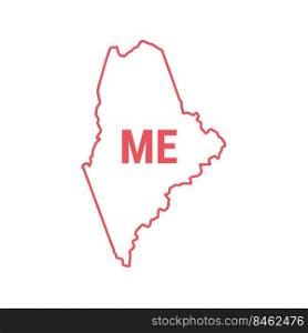 Maine US state map red outline border. Vector illustration isolated on white. Two-letter state abbreviation.. Maine US state map red outline border. Vector illustration. Two-letter state abbreviation