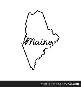 Maine US state outline map with the handwritten state name. Continuous line drawing of patriotic home sign. A love for a small homeland. T-shirt print idea. Vector illustration.. Maine US state outline map with the handwritten state name. Continuous line drawing of patriotic home sign