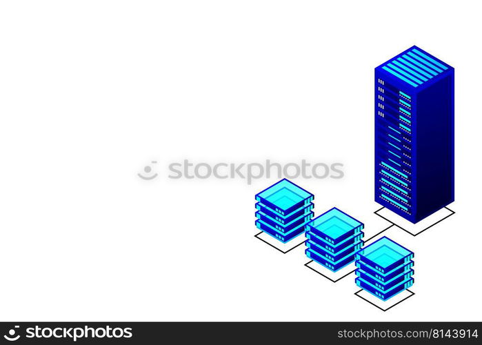 Mainframe, powered server, high technology concept, data center, cloud data storage isometric vector illustration ultraviolet background