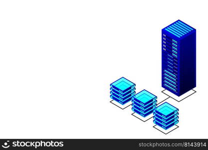 Mainframe, powered server, high technology concept, data center, cloud data storage isometric vector illustration ultraviolet background
