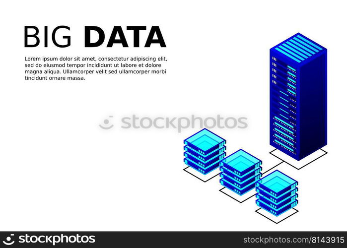 Mainframe, powered server, high technology concept, data center, cloud data storage isometric vector illustration ultraviolet background
