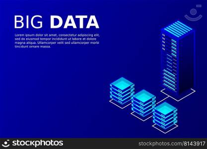 Mainframe, powered server, high technology concept, data center, cloud data storage isometric vector illustration ultraviolet background