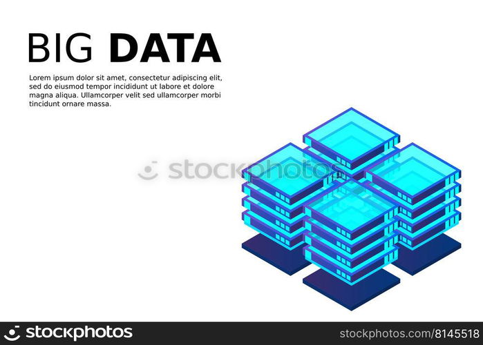 Mainframe, powered server, high technology concept, data center, cloud data storage isometric vector illustration ultraviolet background