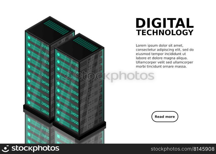 Mainframe, powered server, high technology concept, data center, cloud data storage isometric vector illustration