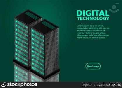 Mainframe, powered server, high technology concept, data center, cloud data storage isometric vector illustration