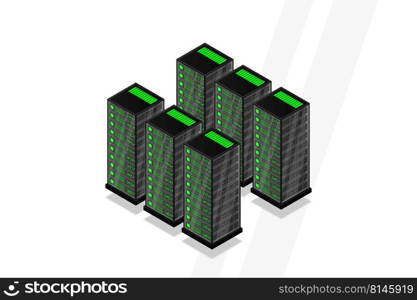 Mainframe, powered server, high technology concept, data center, cloud data storage isometric vector illustration