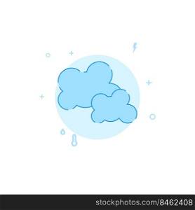 Mainly cloudy weather forecast vector icon. Flat illustration. Filled line style. Blue monochrome design.. Mainly cloudy weather forecast flat vector icon. Filled line style. Blue monochrome design.