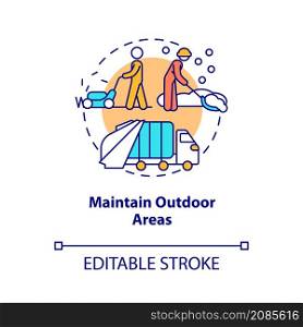 Maintain outdoor areas concept icon. Housekeeping service for tenants abstract idea thin line illustration. Isolated outline drawing. Editable stroke. Roboto-Medium, Myriad Pro-Bold fonts used. Maintain outdoor areas concept icon